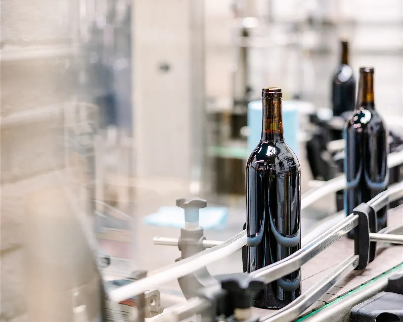 Bottles going through the bottling process