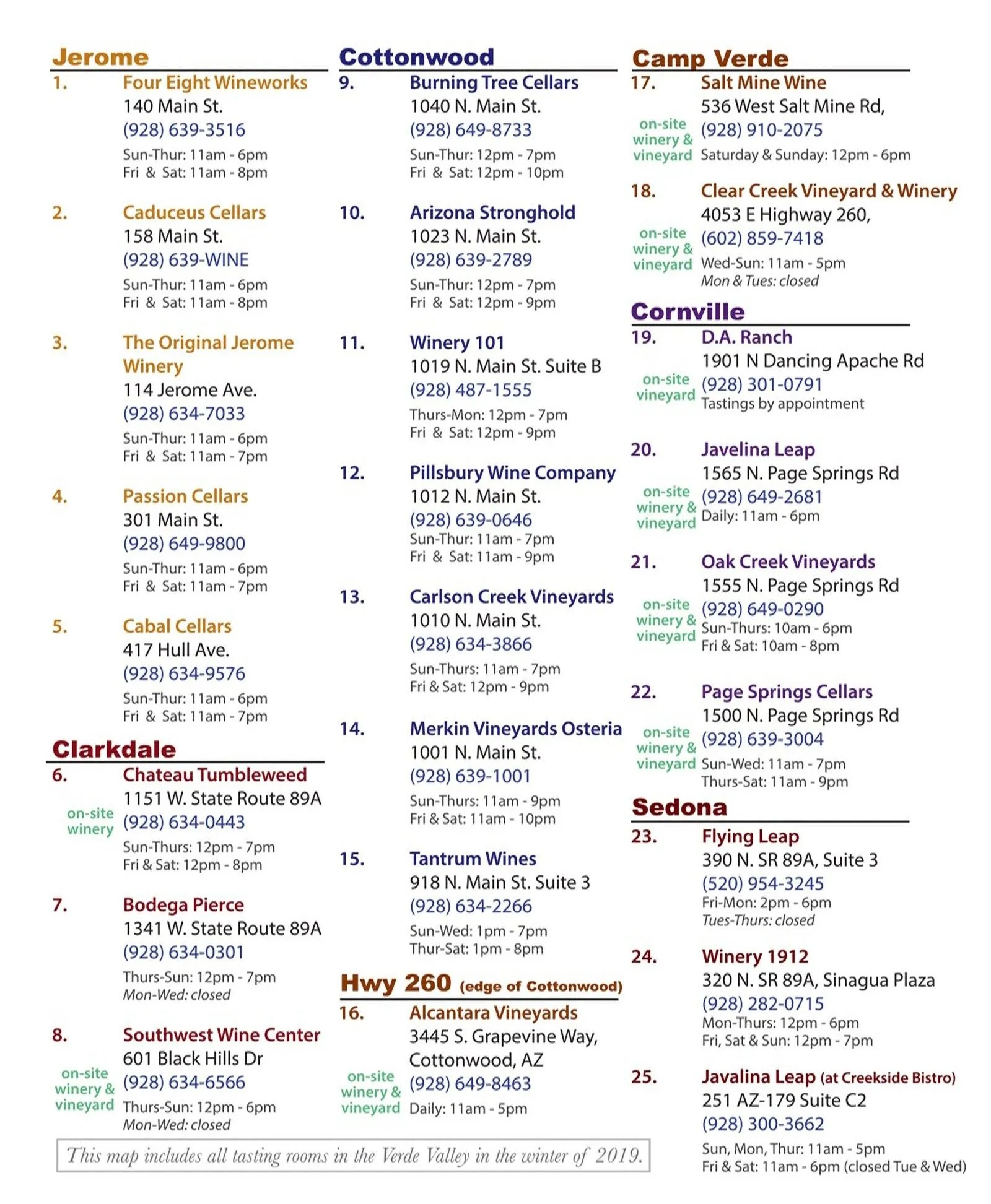 Verde Valley Tasting Room hours graphic
